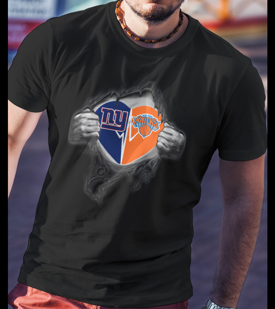 New York Giants New York Knicks Heart T-Shirt