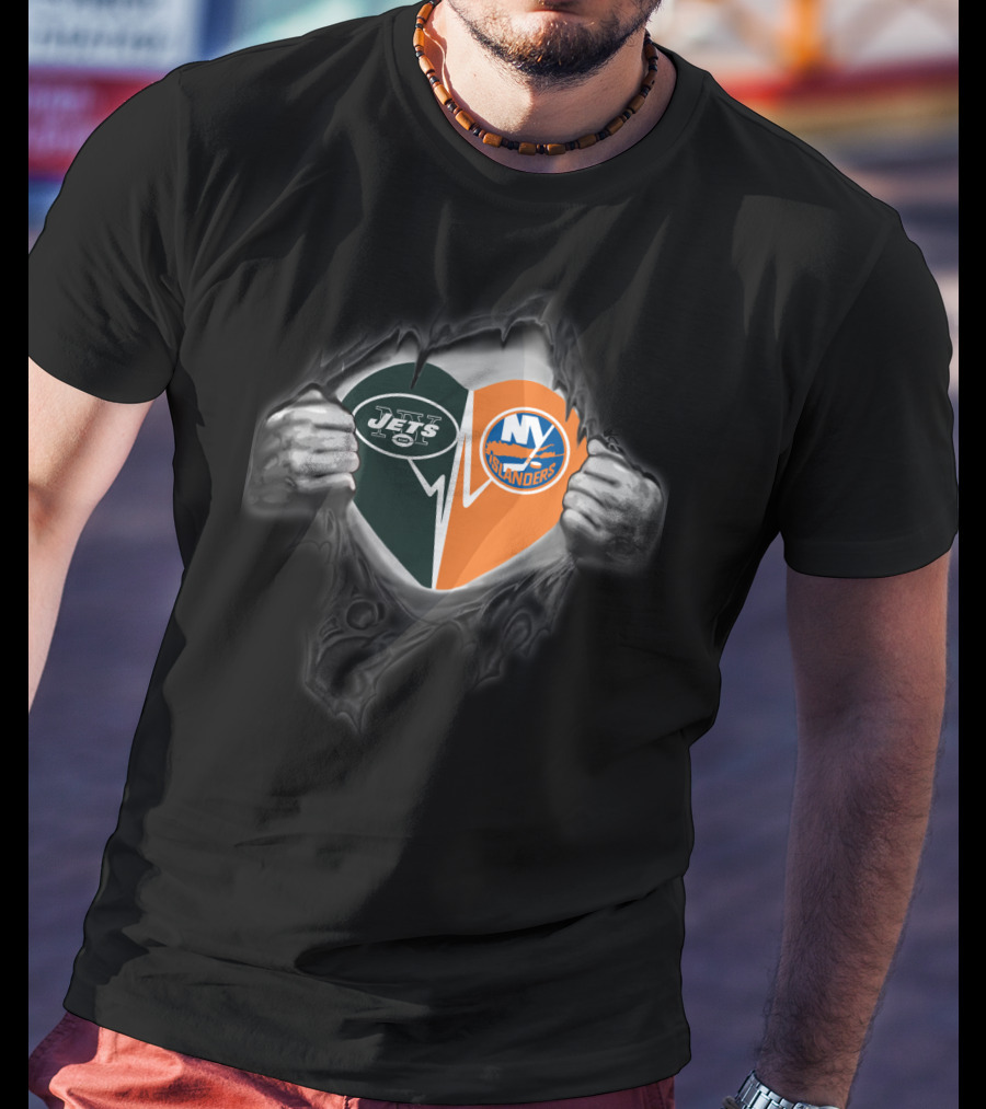 Jets Heart Ny Islanders Fan Fusion T-Shirt