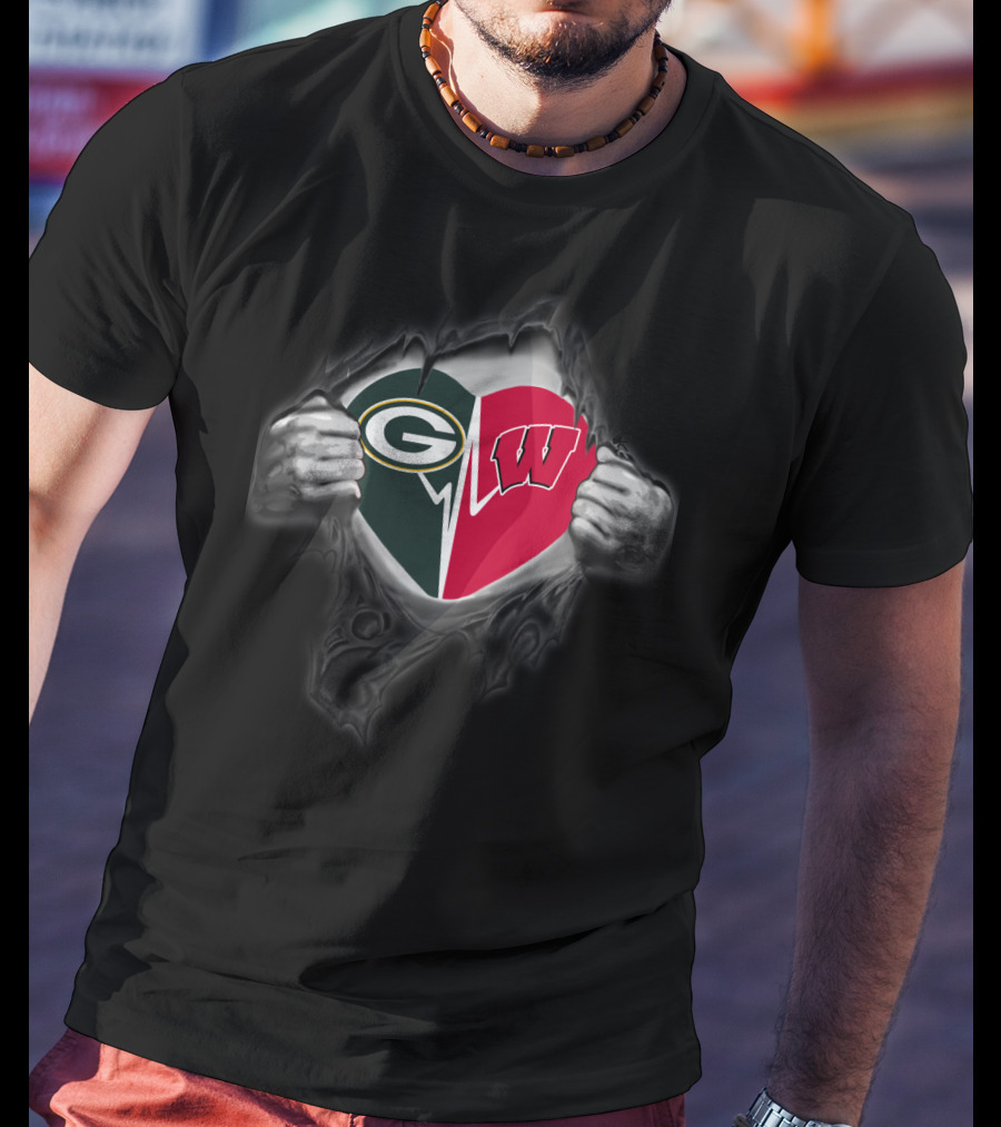 Packers Green Bay Wisconsin Badgers Heart T-Shirt