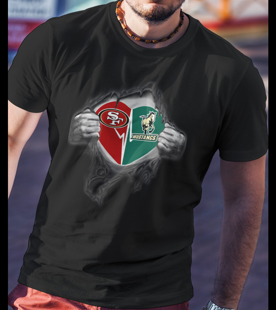 49ers Sf Cal Poly Mustangs Heart Logo Fusion T-Shirt