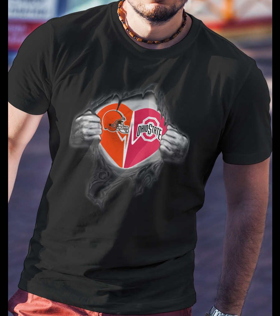 Cleveland Browns Ohio State Buckeyes Heart Ripped T-Shirt