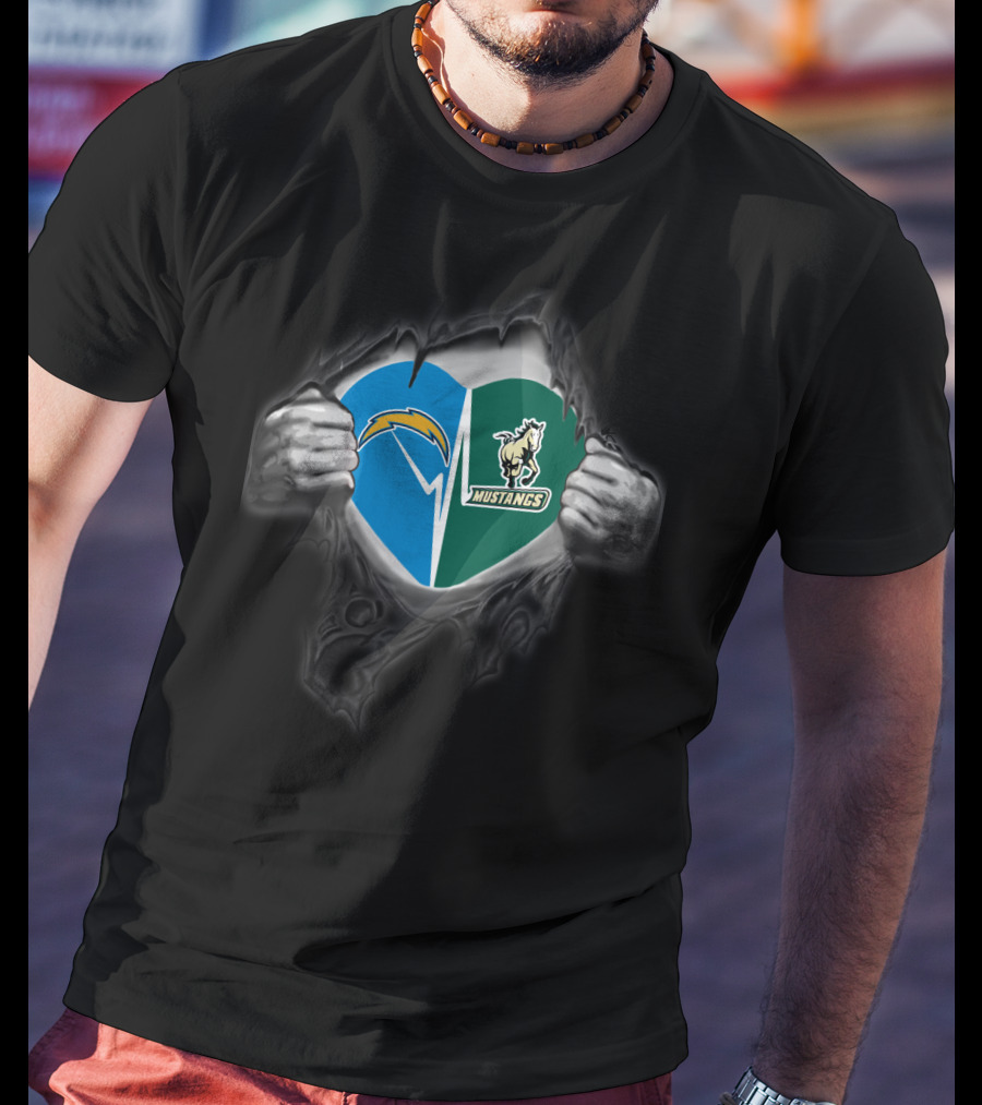 Los Angeles Chargers Heart And Cal Poly Mustangs Fusion T-Shirt