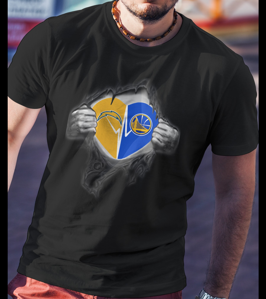 Chargers Golden State Warriors Heart Logo Fusion T-Shirt