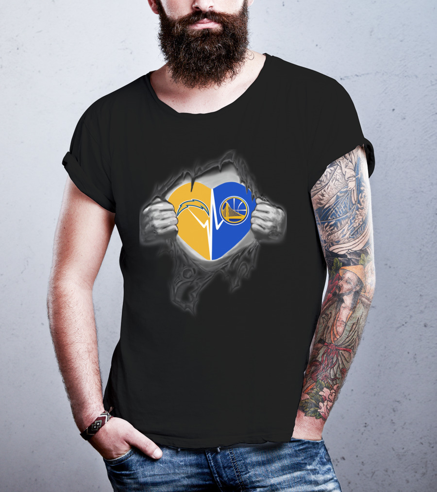 Chargers Golden State Warriors Heart Logo Fusion T-Shirt