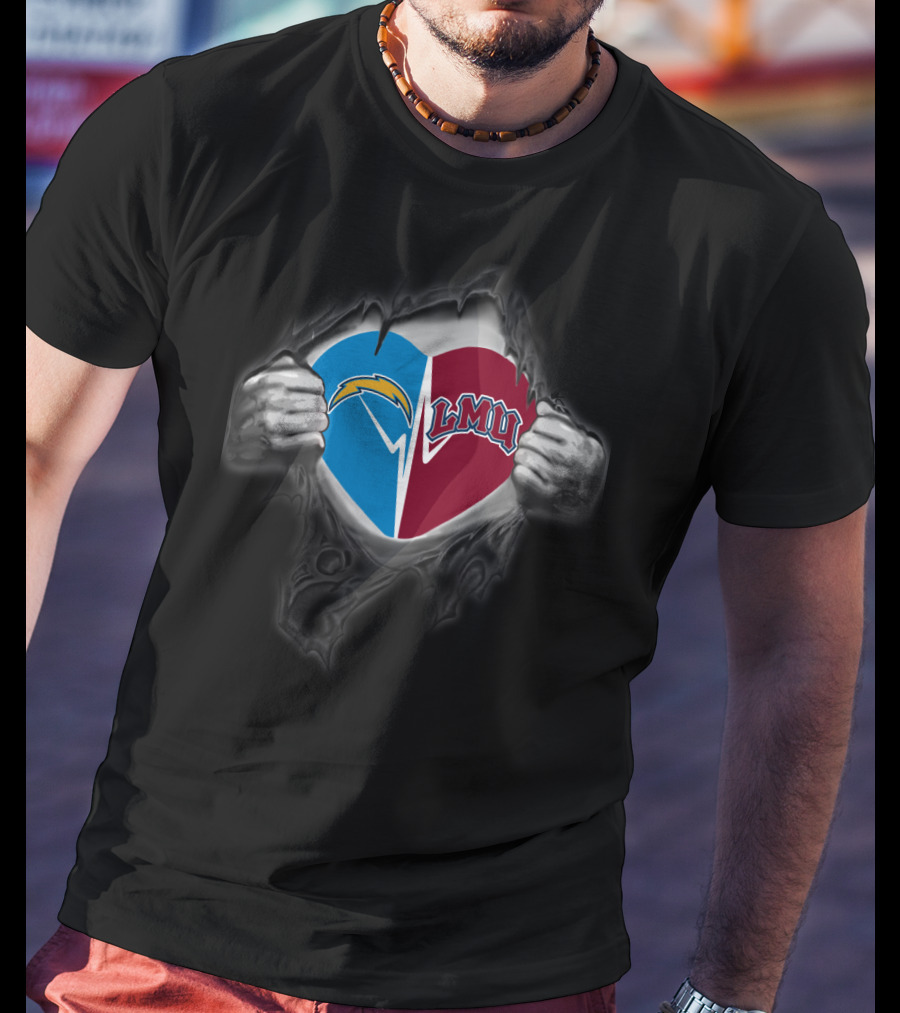 Chargers Lmu Lions Heart Logo Fusion T-Shirt