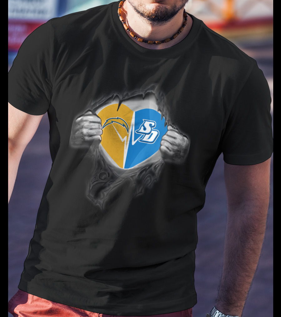 Chargers San Diego Toreros Heart Logo Rip T-Shirt