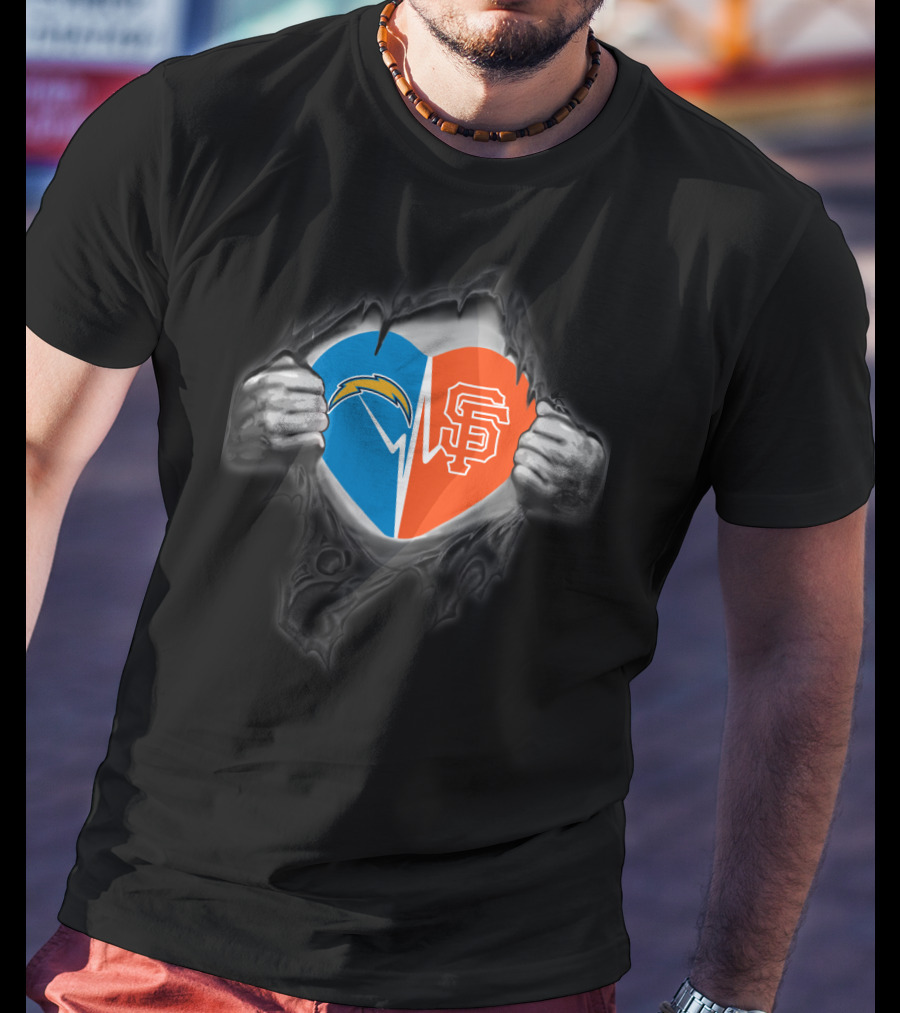 Chargers San Francisco Giants Heart Logo Fusion T-Shirt