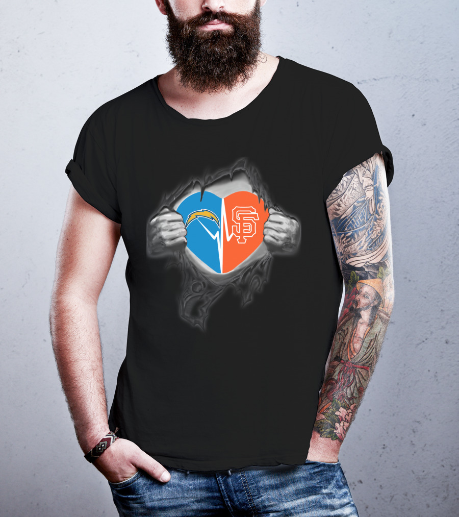 Chargers San Francisco Giants Heart Logo Fusion T-Shirt