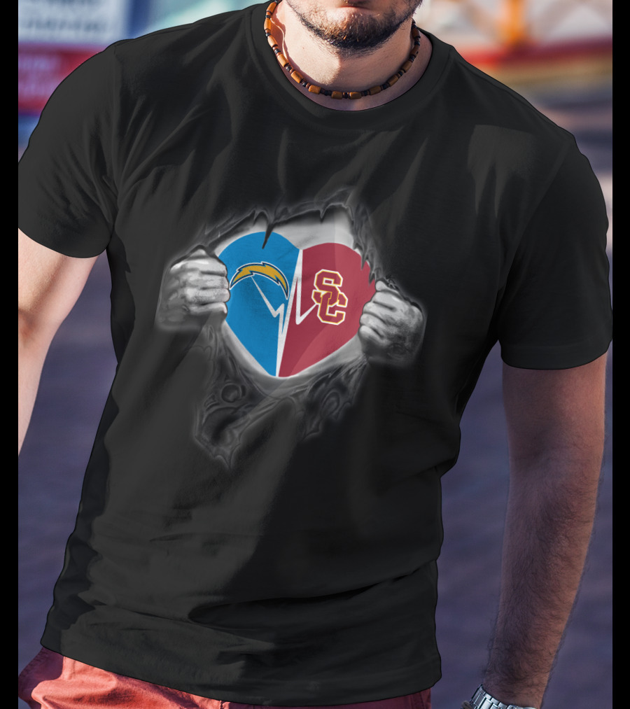 Chargers Usc Trojans Heart Logo Mashup T-Shirt
