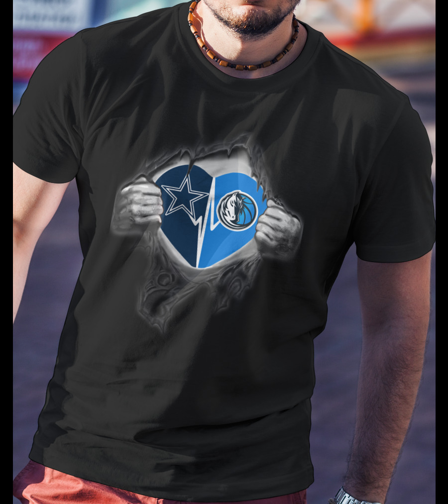 Dallas Cowboys Mavericks Heart Logo Fusion T-Shirt