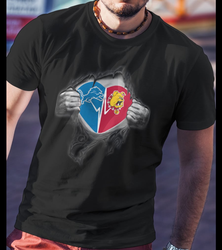 Lions And Ferris State Bulldogs Heart T-Shirt