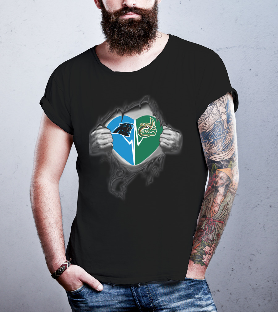 Carolina Panthers And Charlotte 49ers Heart T-Shirt