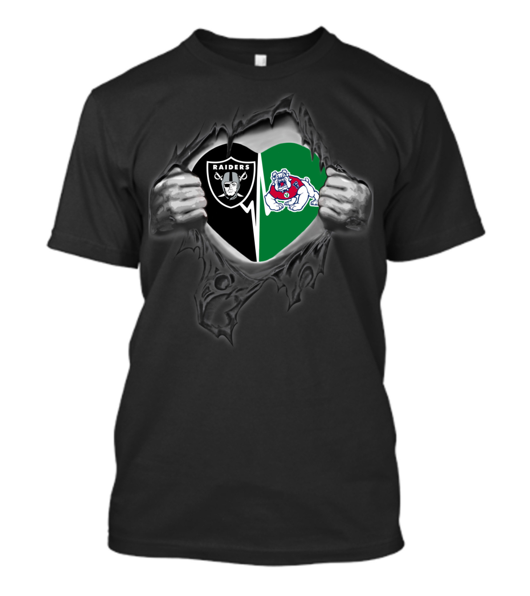 Raiders And Fresno State Bulldogs Torn Metal Heart T-Shirt