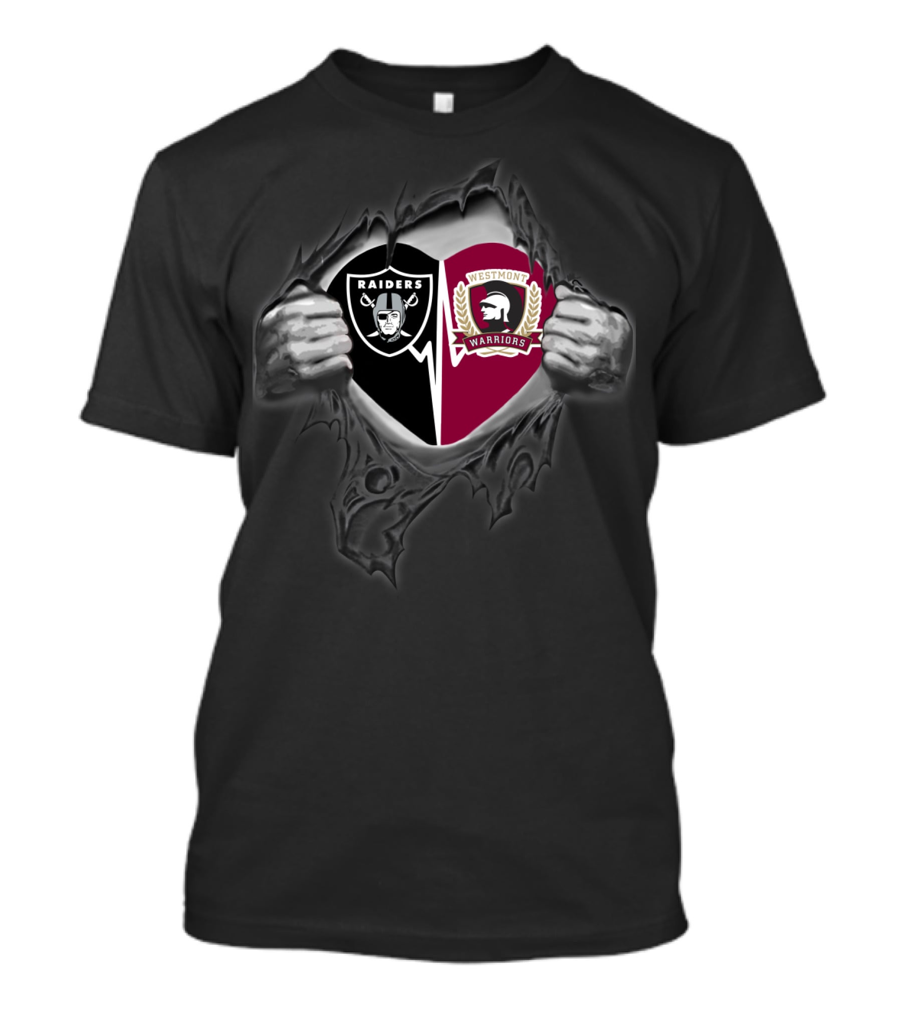 Raiders Westmont Warriors Logo Dual Emblem Peeling Reveal T-Shirt