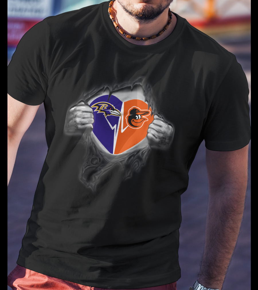 Baltimore Ravens And Orioles Heart T-Shirt