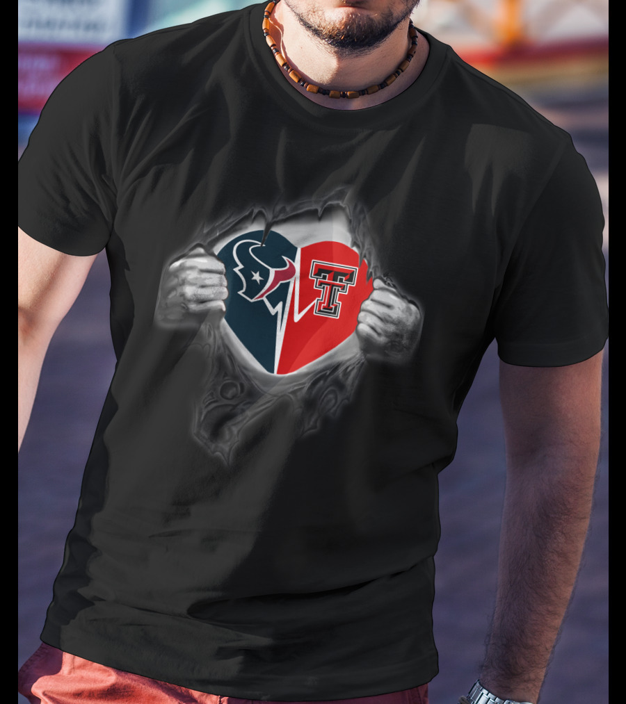 Texans Fan Heartbeat With Texas Tech Red Raiders Partnership T-Shirt