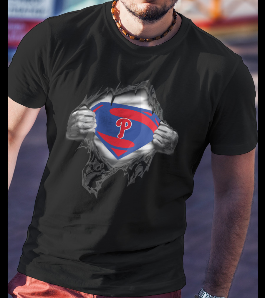 Superman Phillies Logo Emblem In Tearing Shield T-Shirt