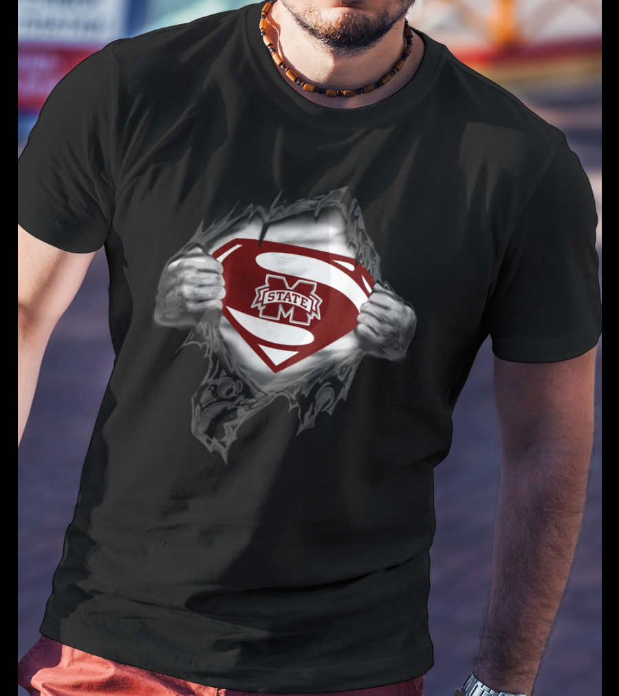 Mississippi State Bulldogs Superman Logo Rip T-Shirt