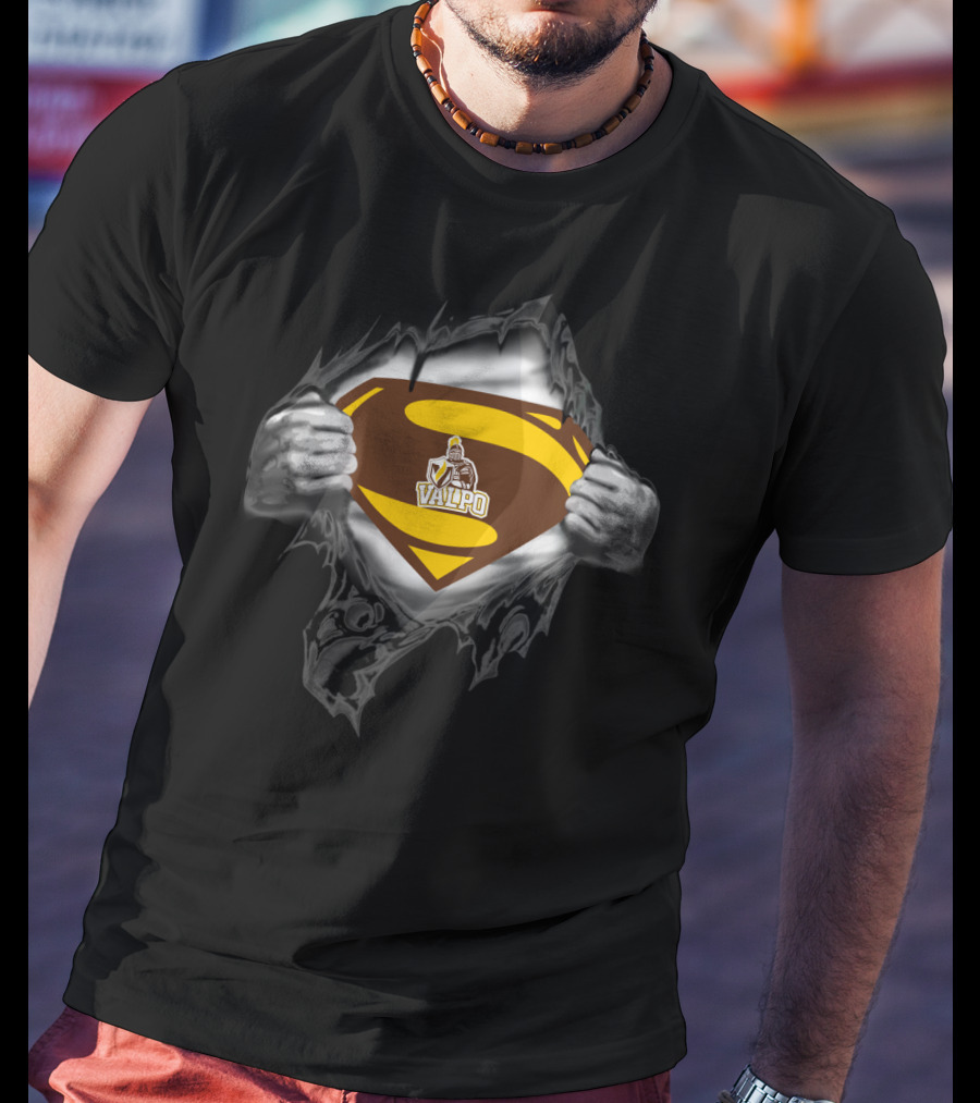 Valpo Crusaders Superhero Emblem With Ripped Effect T-Shirt
