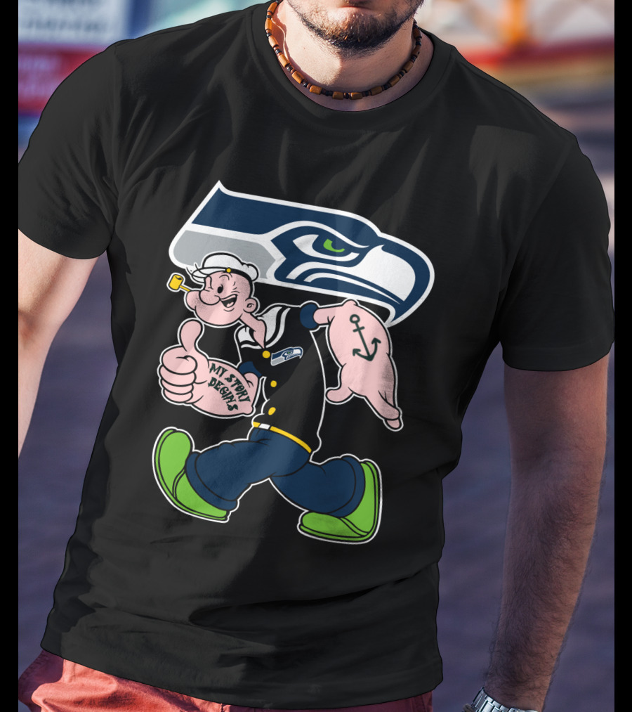 Seattle Seahawks Popeye Anchor Cartoon T-Shirt