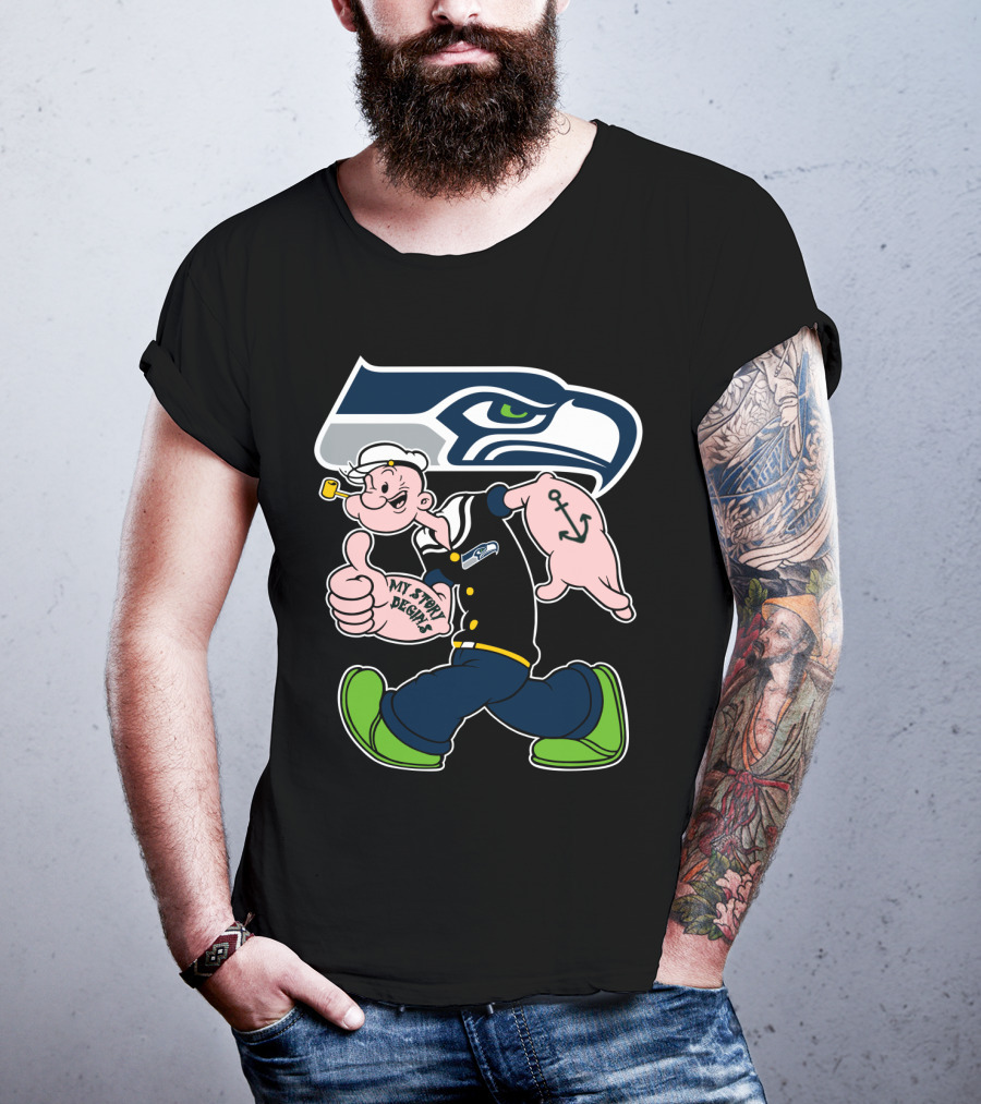 Seattle Seahawks Popeye Anchor Cartoon T-Shirt