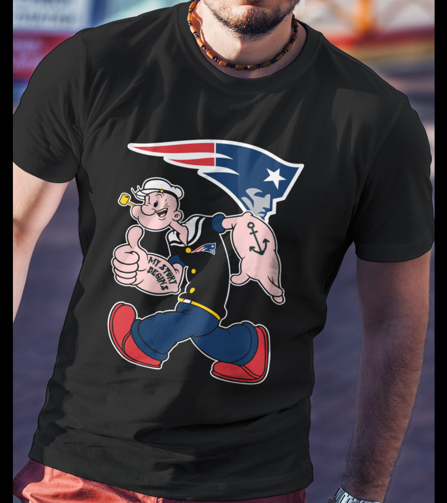 New England Patriots My Story Begins Popeye Navy Sailor Iconic Cartoon Football T-Shirt