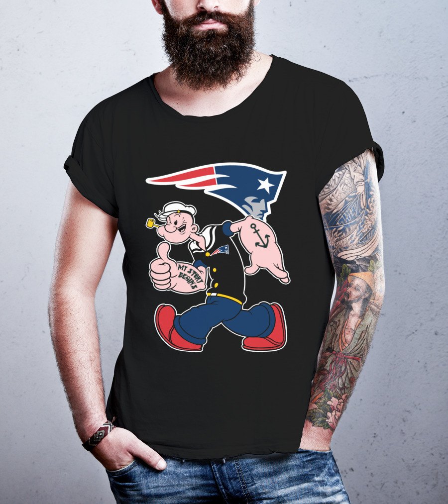 New England Patriots My Story Begins Popeye Navy Sailor Iconic Cartoon Football T-Shirt