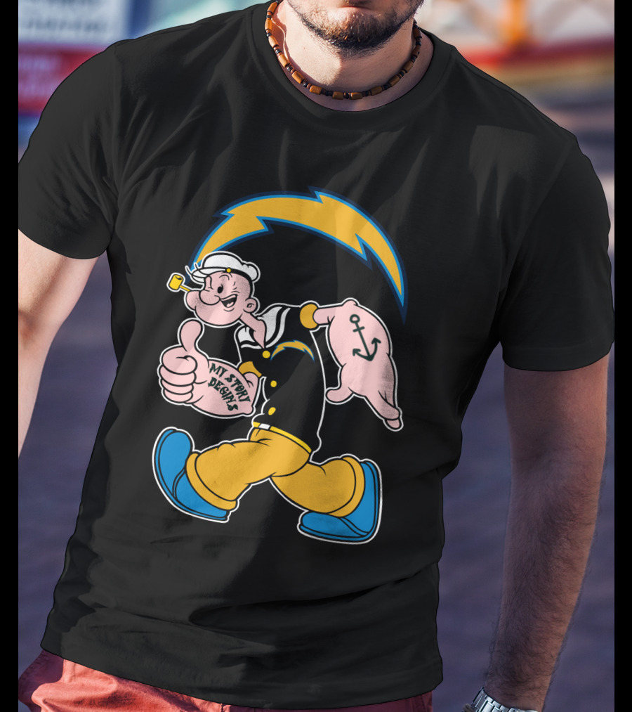 My Story Begins Los Angeles Chargers Popeye Navy Anchor T-Shirt