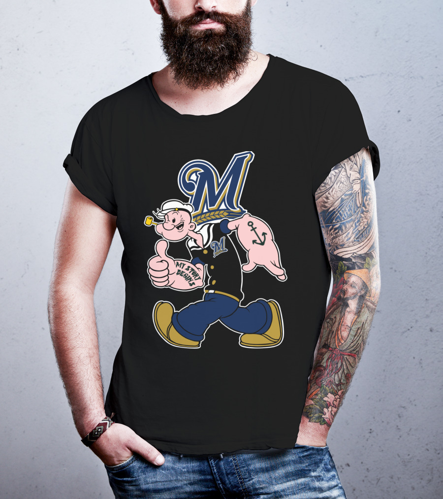 Milwaukee Brewers Popeye Anchor Baseball T-Shirt