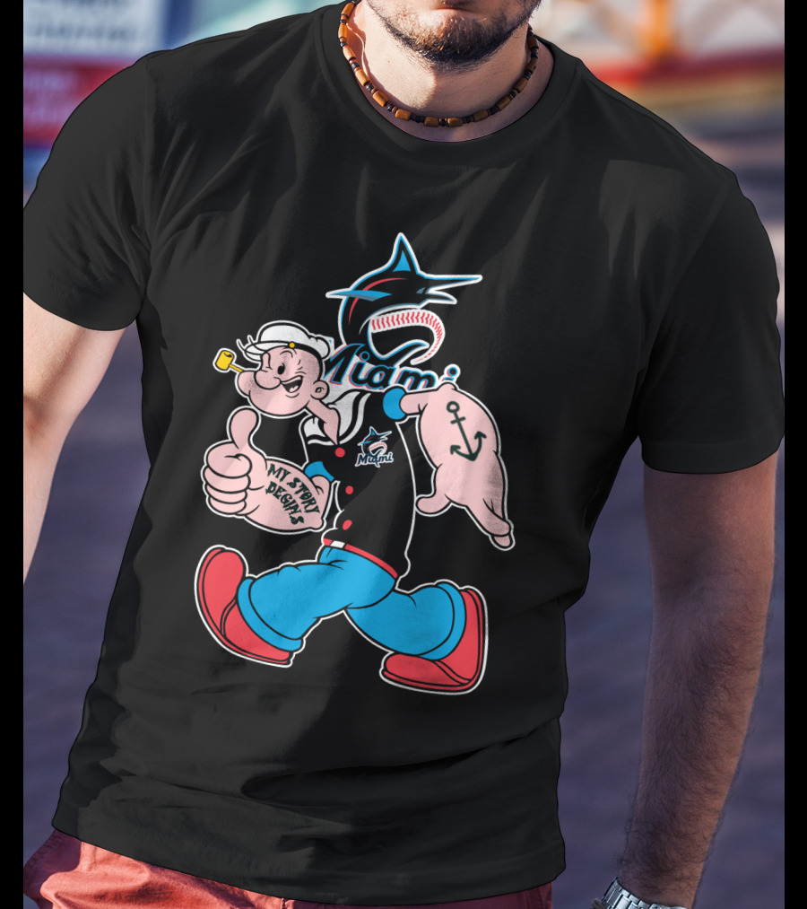 Miami Marlins Popeye Baseball Crossover Mystorydesigns T-Shirt