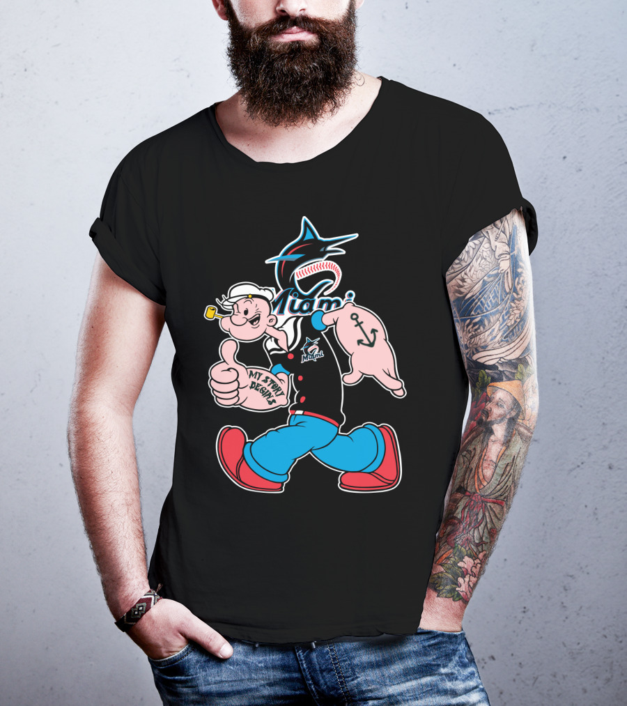 Miami Marlins Popeye Baseball Crossover Mystorydesigns T-Shirt