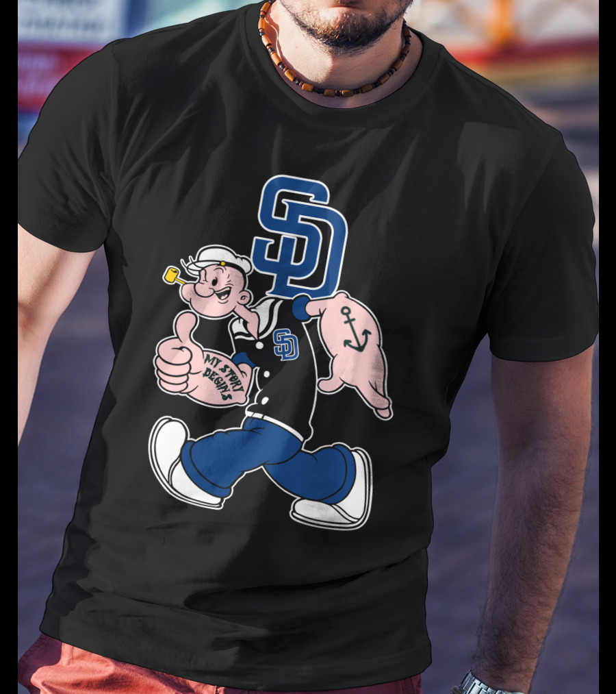 Sd Padres My Story Designs Popeye Walking Anchor Tattoo T-Shirt