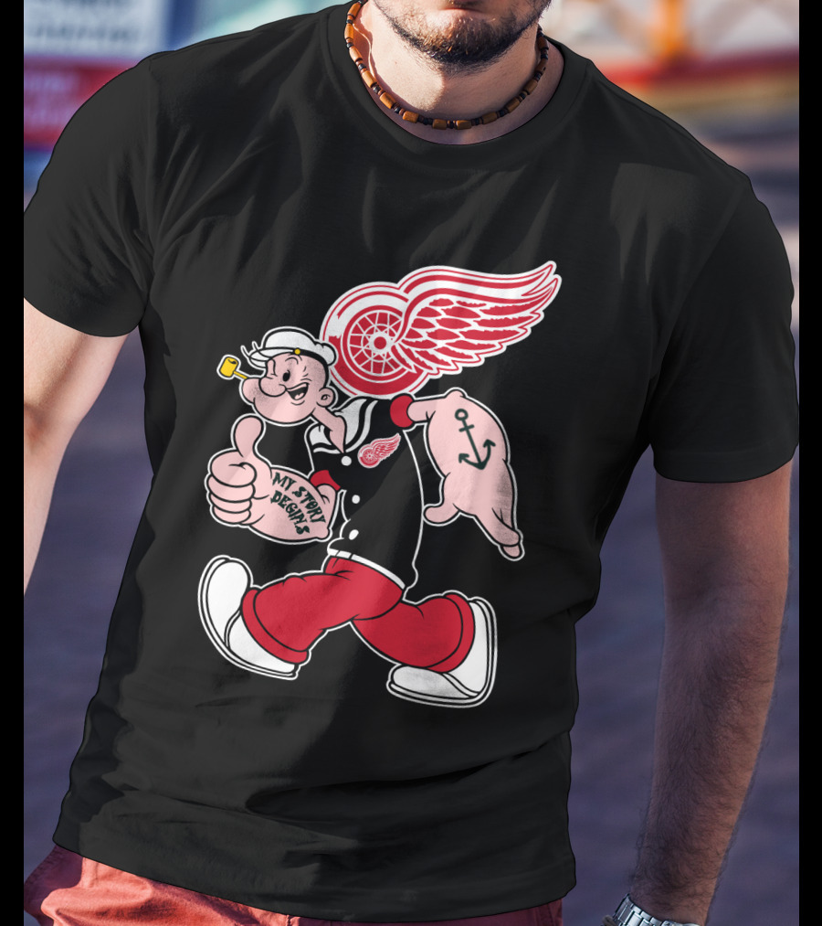 Popeye Detroit Red Wings My Story Begins Anchor 81 T-Shirt