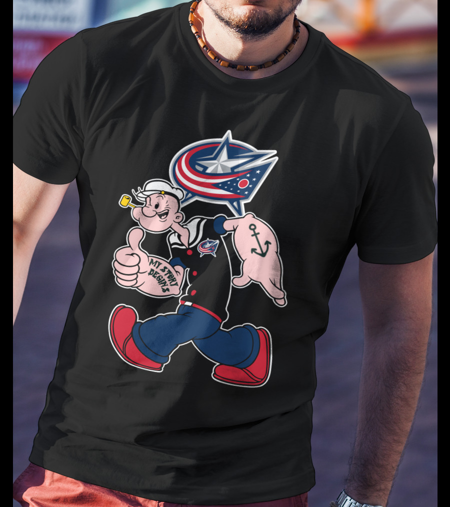 Columbus Blue Jackets Popeye Anchor 83 My Story Designs T-Shirt