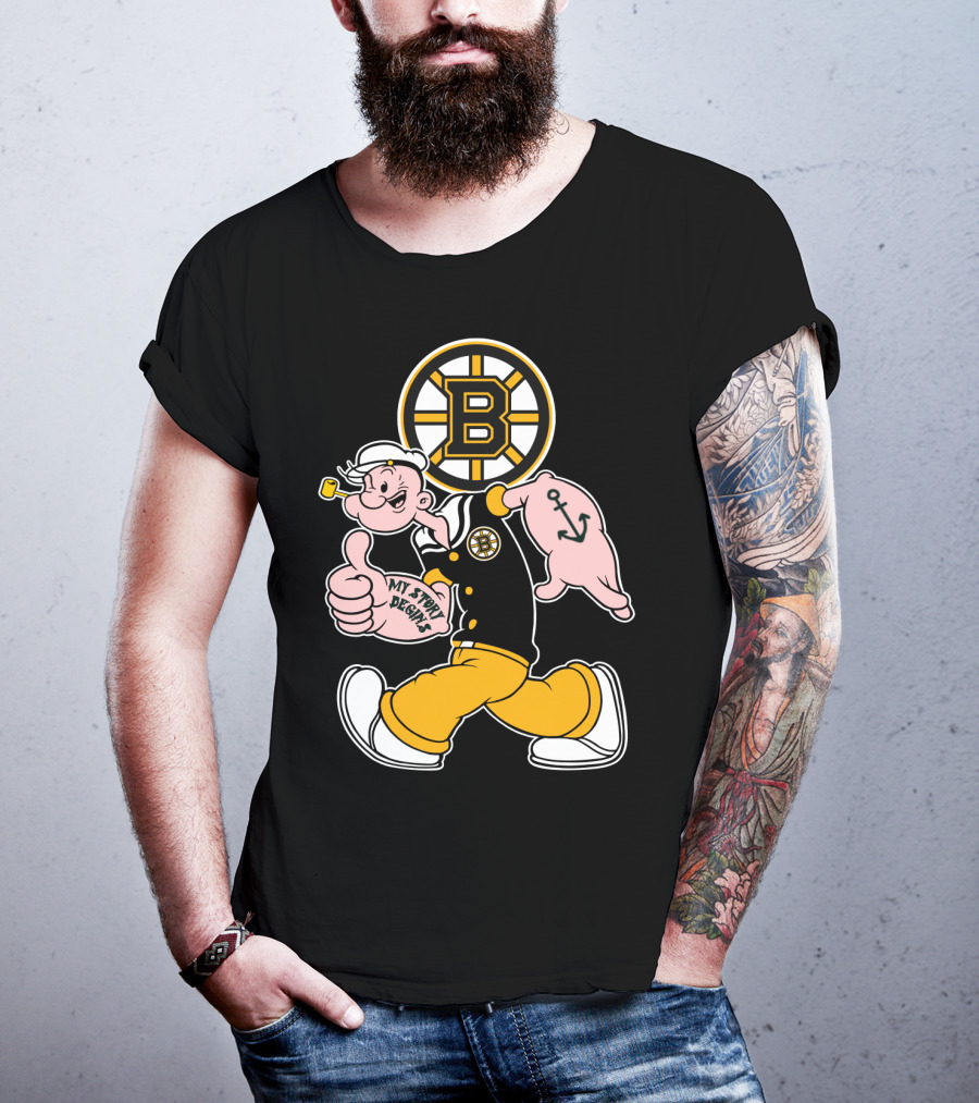 Boston Bruins Crossover With Cartoon Sailor 1989 T-Shirt