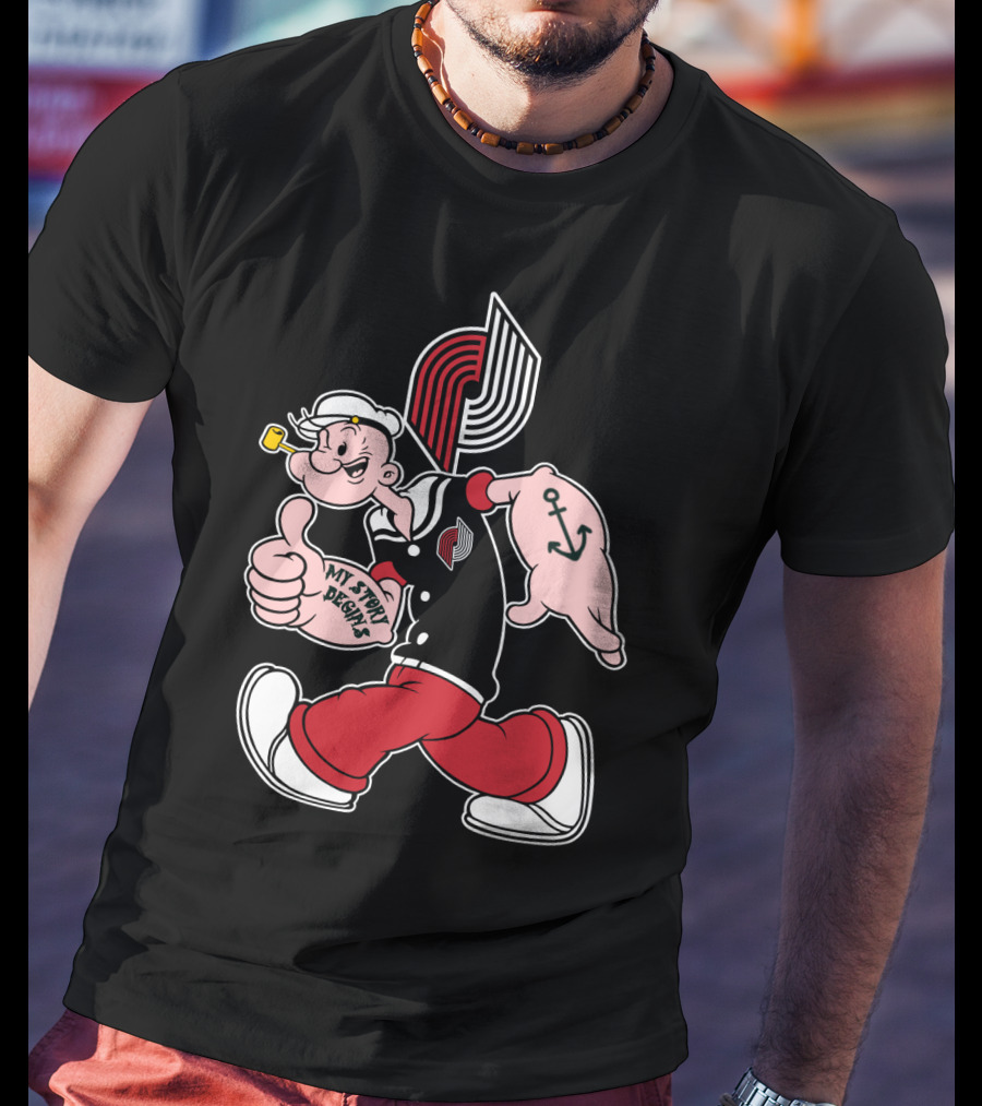 Portland Trail Blazers My Story Design Popeye Anchor Logo 98 T-Shirt