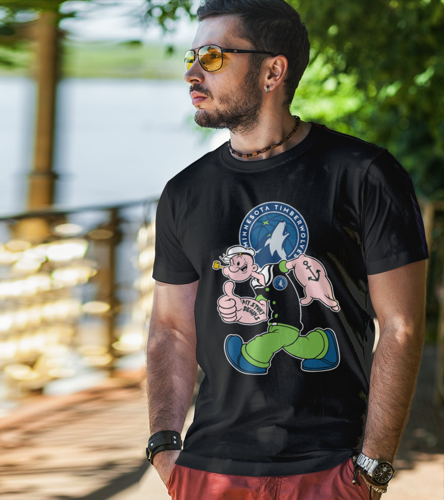 Minnesota Timberwolves Popeye Cartoon Character Crossover T-Shirt
