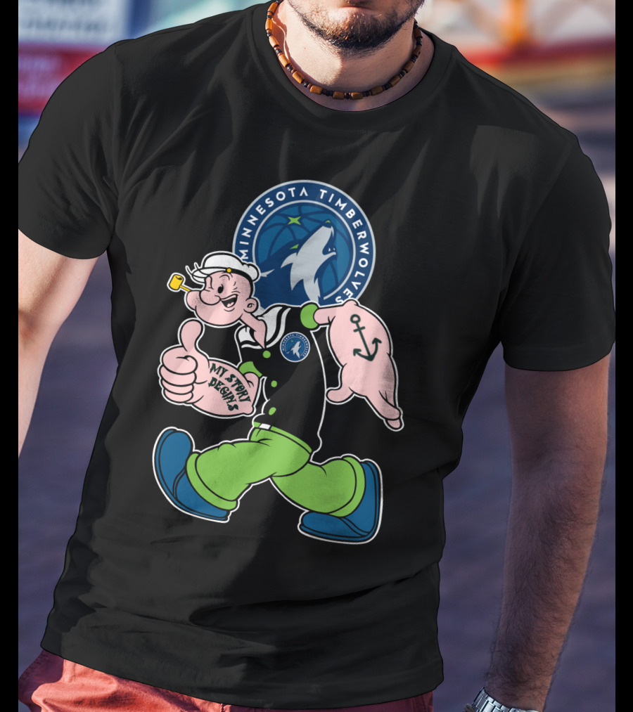 Minnesota Timberwolves Popeye Cartoon Character Crossover T-Shirt