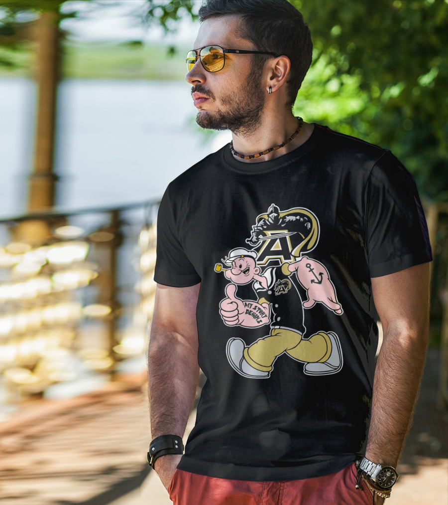 Army Black Knights My Story Begins Popeye Character With Anchor Tattoo T-Shirt