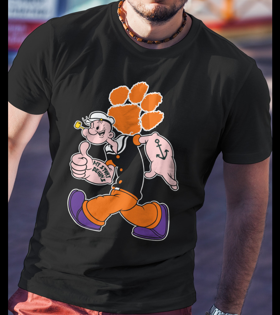 Clemson Tigers My Story Begins Anchor Imagery Running Popeye With Paw Print T-Shirt