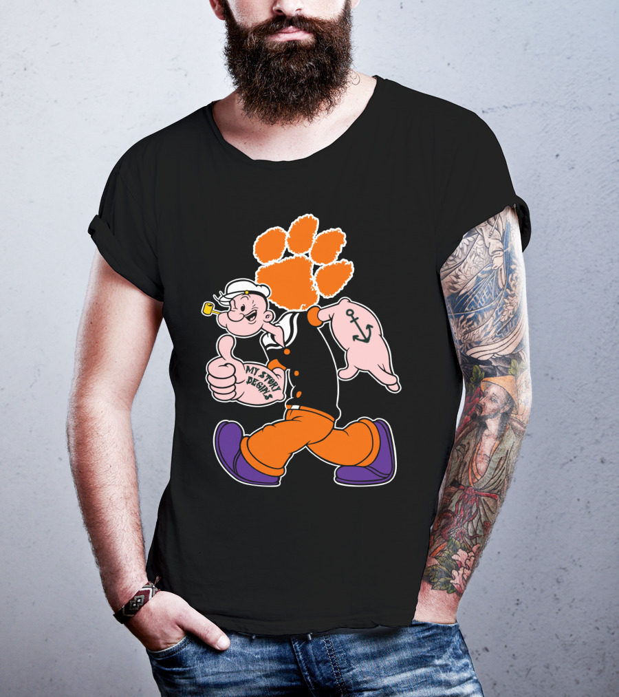 Clemson Tigers My Story Begins Anchor Imagery Running Popeye With Paw Print T-Shirt
