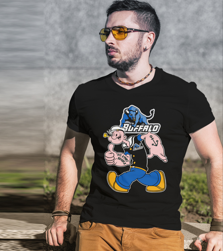 Popeye Buffalo Bulls My Story Begins Thumbs Up Anchor Navy Sailor T-Shirt