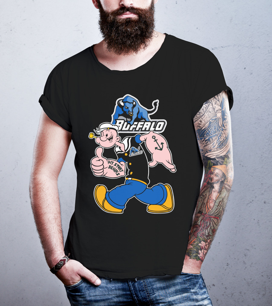 Popeye Buffalo Bulls My Story Begins Thumbs Up Anchor Navy Sailor T-Shirt