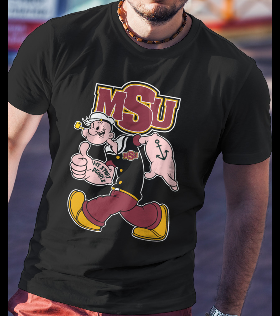 Msu My Story Begins Popeye Sailor Anchor T-Shirt