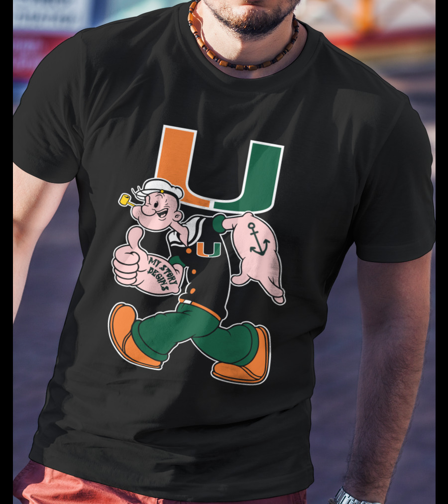 Miami Hurricanes My Story Designs Popeye Anchor T-Shirt