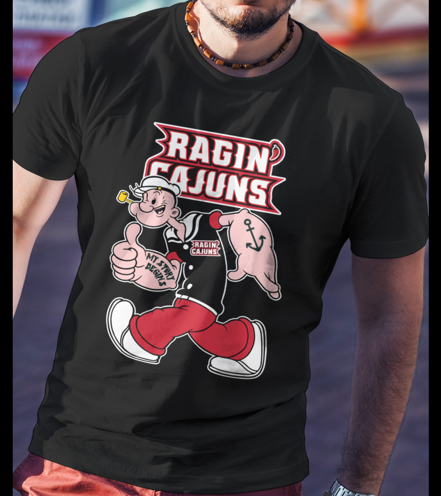 Ragin' Cajuns My Story Begins Character With Anchor Symbol T-Shirt