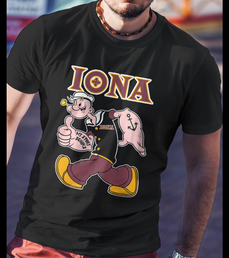 Iona Gaels My Story Begins Sailor Character With Anchor Tattoo T-Shirt