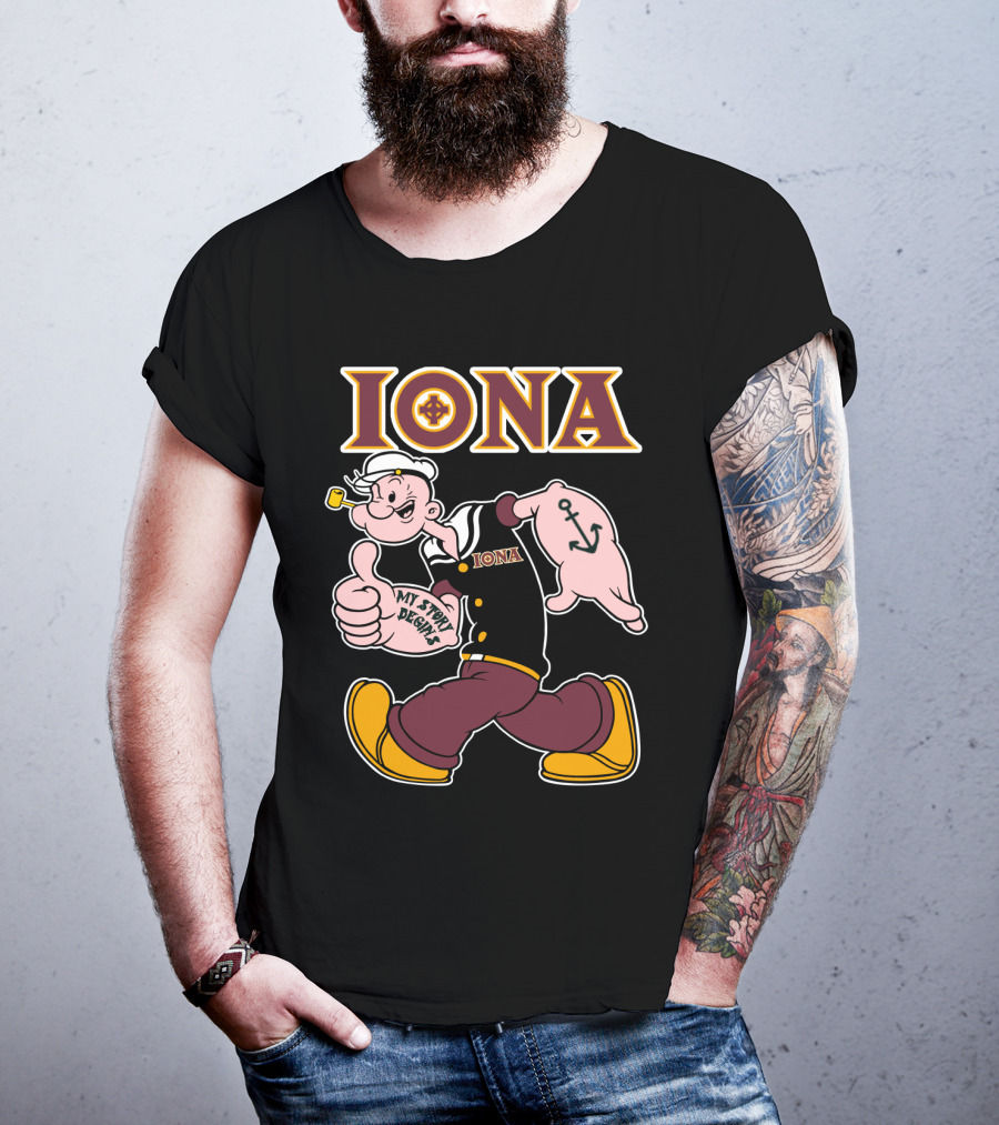 Iona Gaels My Story Begins Sailor Character With Anchor Tattoo T-Shirt