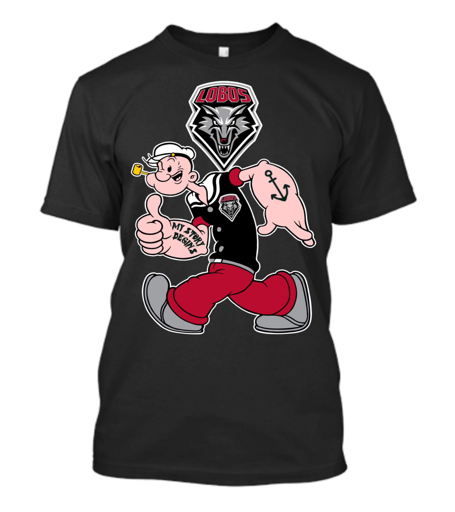 New Mexico Lobos Popeye And Wolf Logo My Story Begins T-Shirt
