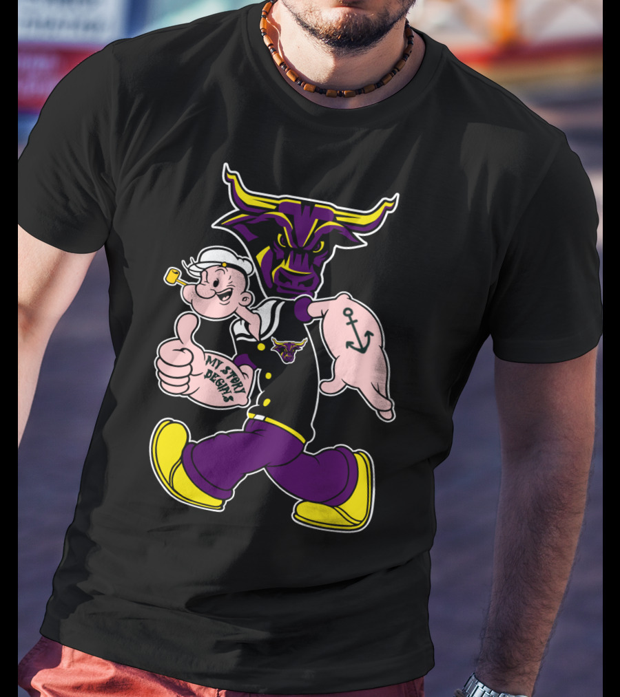 Mavericks My Story Begins Minnesota State 338 Popeye Sailor Tattoo Bull T-Shirt